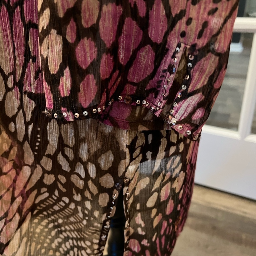 Gorgeous embellished animal print sheer top from Chicos size 1 EUC - Picture 7 of 12